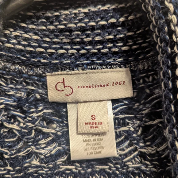 44. Cozy Blue and White Knit Poncho Sweater - Picture 6 of 6